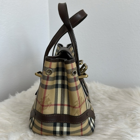 💯Authentic BURBERRY Haymarket Check Buckle Satchel Chocolate🍀 - Picture 8 of 16